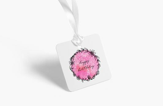 Pink Happy Birthday Gift Tag